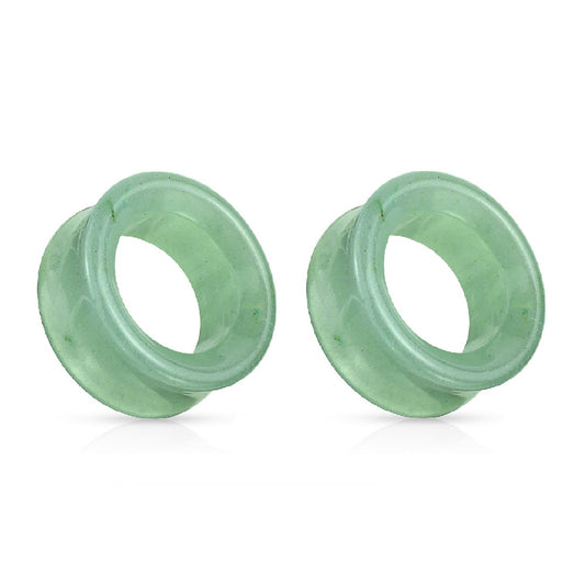 Green Aventurine Stone Double Flared Saddle Tunnels - Pair