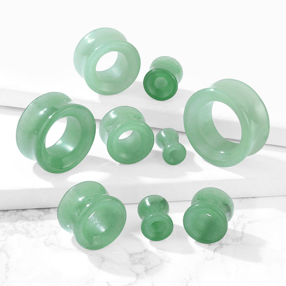 Green Aventurine Stone Double Flared Saddle Tunnels - Pair