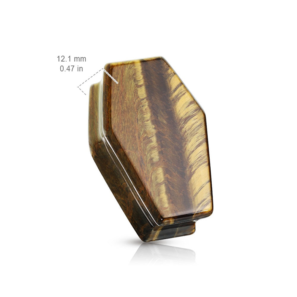 Natural Tiger Eye Stone Coffin Shaped Double Flared Plug Gauges