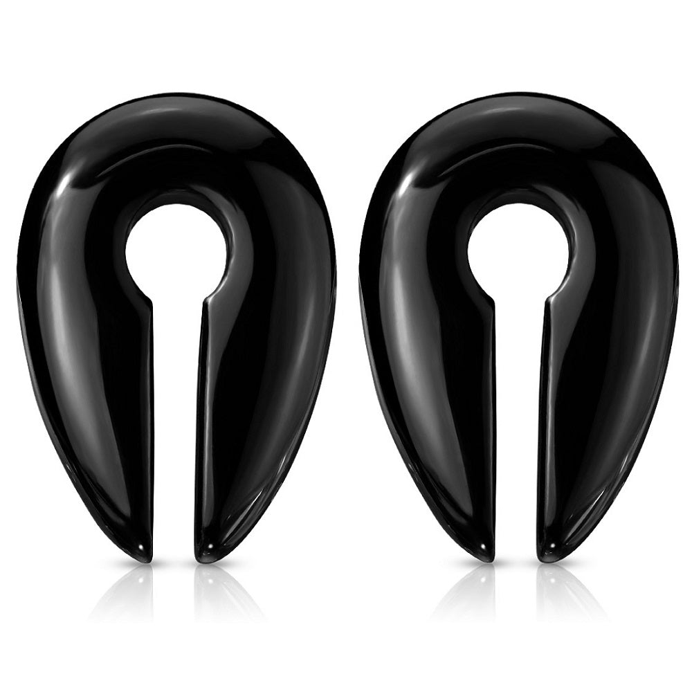 Black Agate Stone Keyhole Gauge Stretcher Plugs - Pair