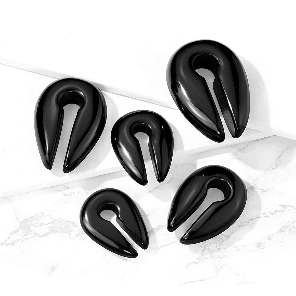Black Agate Stone Keyhole Gauge Stretcher Plugs - Pair