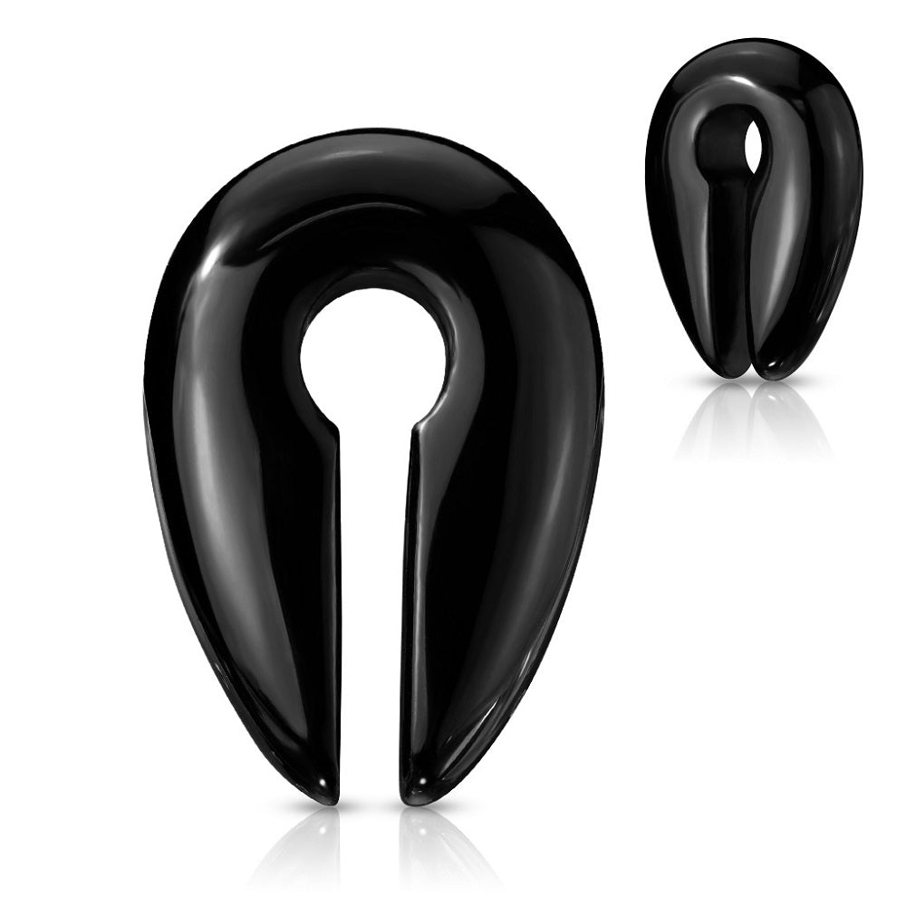 Black Agate Stone Keyhole Gauge Stretcher Plugs - Pair
