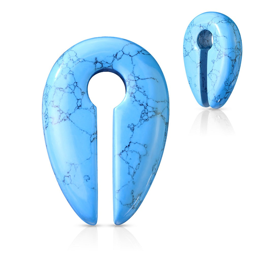 Turquoise Semi Precious Stone Keyhole Hanging Gauge Stretcher Plugs