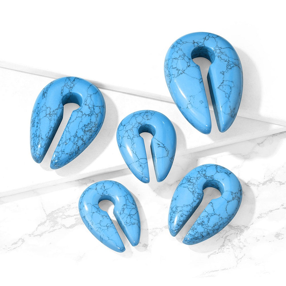 Turquoise Semi Precious Stone Keyhole Hanging Gauge Stretcher Plugs