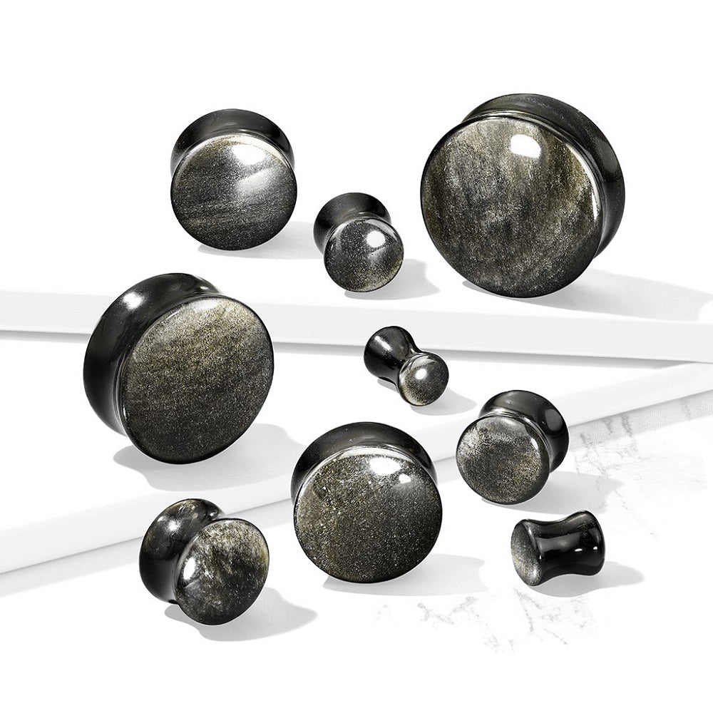 Natural Golden Obsidian Stone Convex Double Flared Saddle Plug Gauges