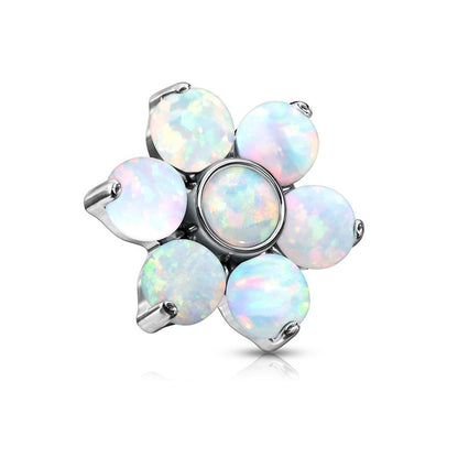 Synthetic Opal Flower Internally Threaded Dermal Anchor Top - Stainless Steel