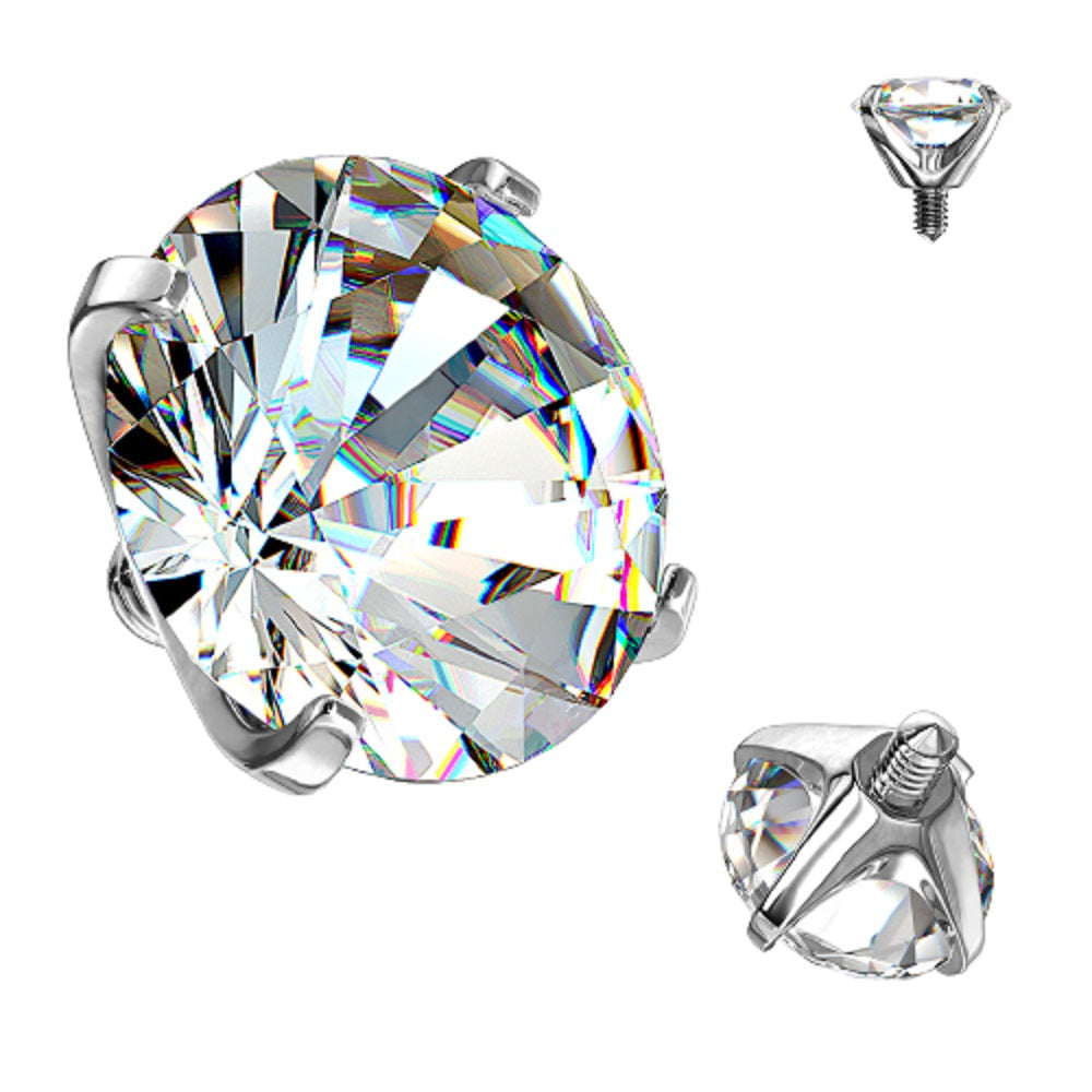 Prong Set CZ Crystal Internally Threaded Dermal Anchor Top - G23 Implant Grade Titanium