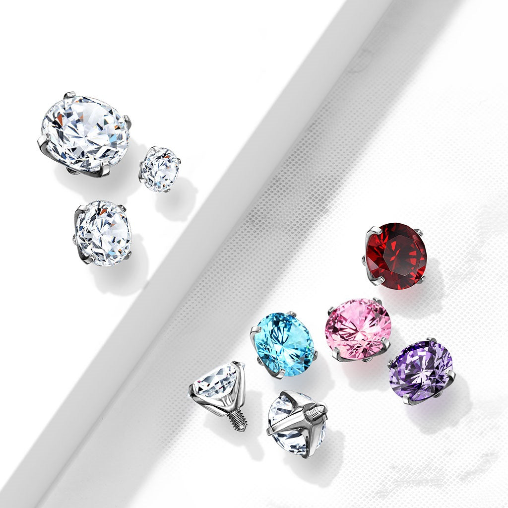 Prong Set CZ Crystal Internally Threaded Dermal Anchor Top - G23 Implant Grade Titanium