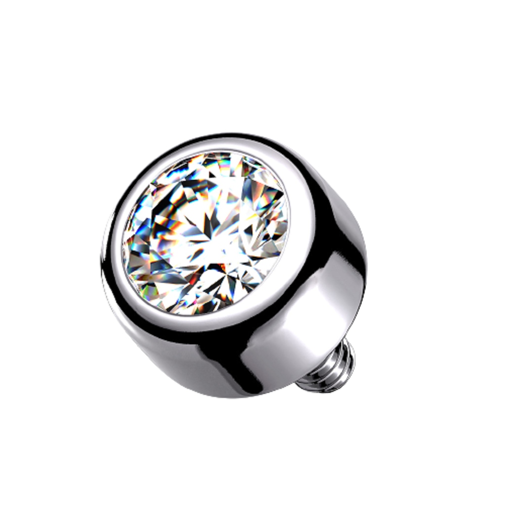 Bezel Set Round Crystal Internally Threaded Dermal Anchor Top
 - G23 Implant Grade Titanium