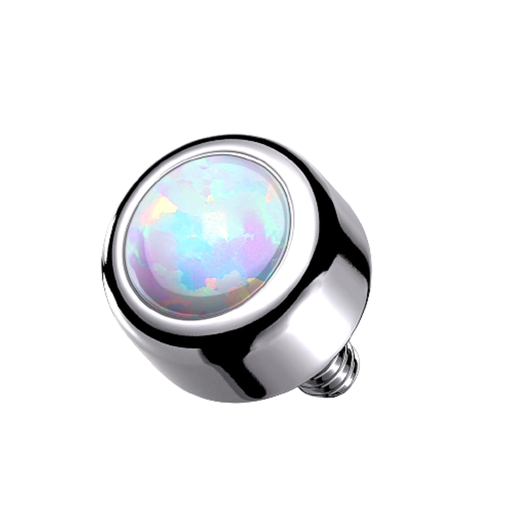 Bezel Set Round Synthetic Opal Internally Threaded Dermal Anchor Top
- G23 Implant Grade Titanium