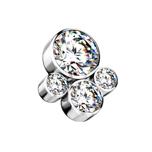 Internally Threaded CZ Crystal Paw Print Dermal Anchor Top - G23 Implant Grade Titanium