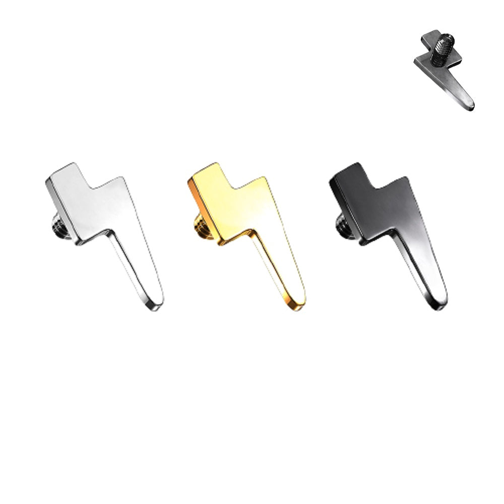 Flat Lightning Bolt Internally Threaded Dermal Anchor Top - G23 Implant Grade Titanium