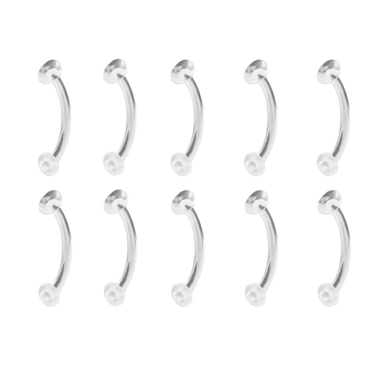 Set of 10 Clear Acrylic Flexible Curved Eyebrow Ring Piercing Retainers