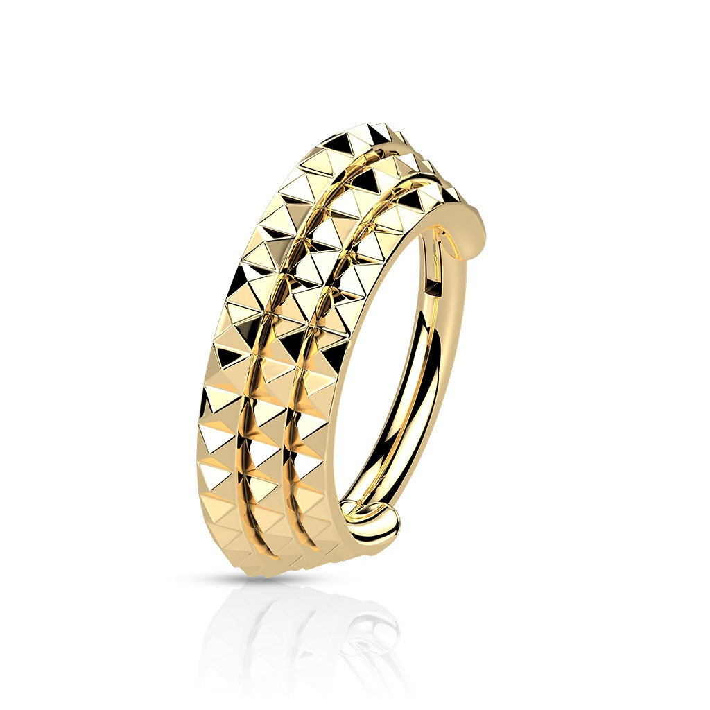 Triple Lined Pyramid Cut Hinged Segment Ring - 316L Stainless Steel