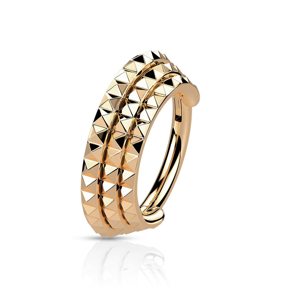 Triple Lined Pyramid Cut Hinged Segment Ring - 316L Stainless Steel