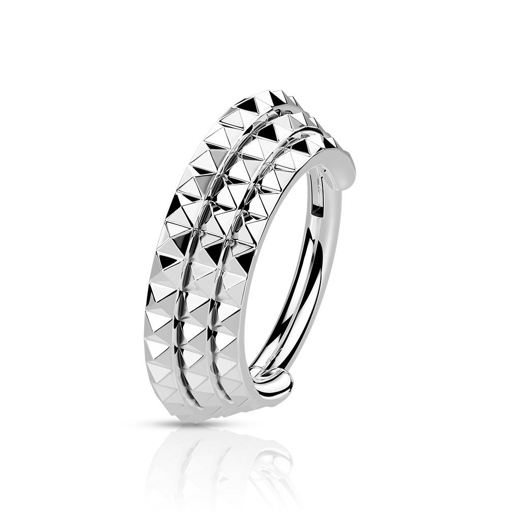 Triple Lined Pyramid Cut Hinged Segment Ring - 316L Stainless Steel