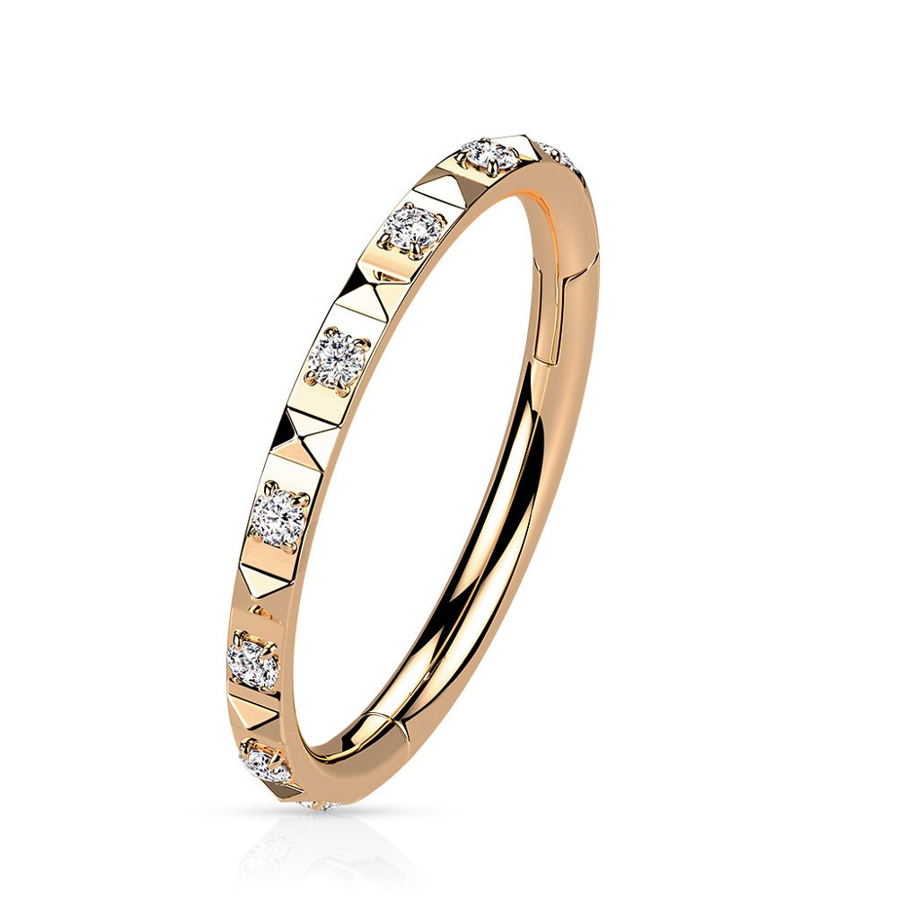 Precision All CZ Crystal and Pyramid Cuts Hinged Segment Ring
- 316L Stainless Steel