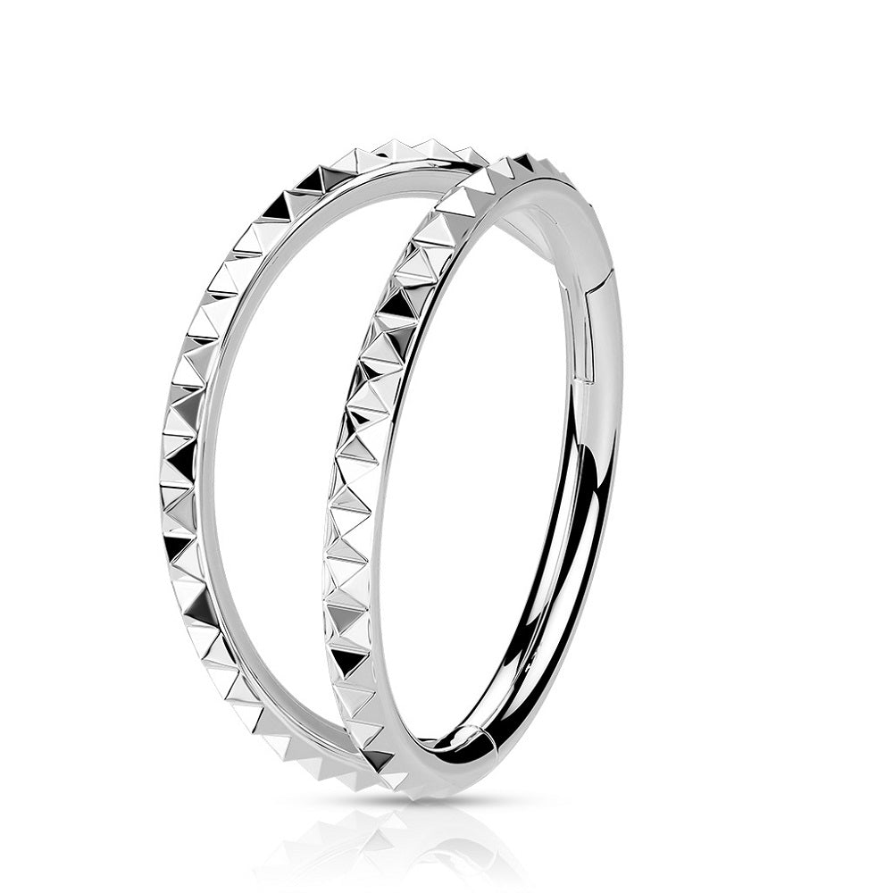 Double Pyramid Lined Hoops Hinged Segment Ring - 316L Surgical Steel