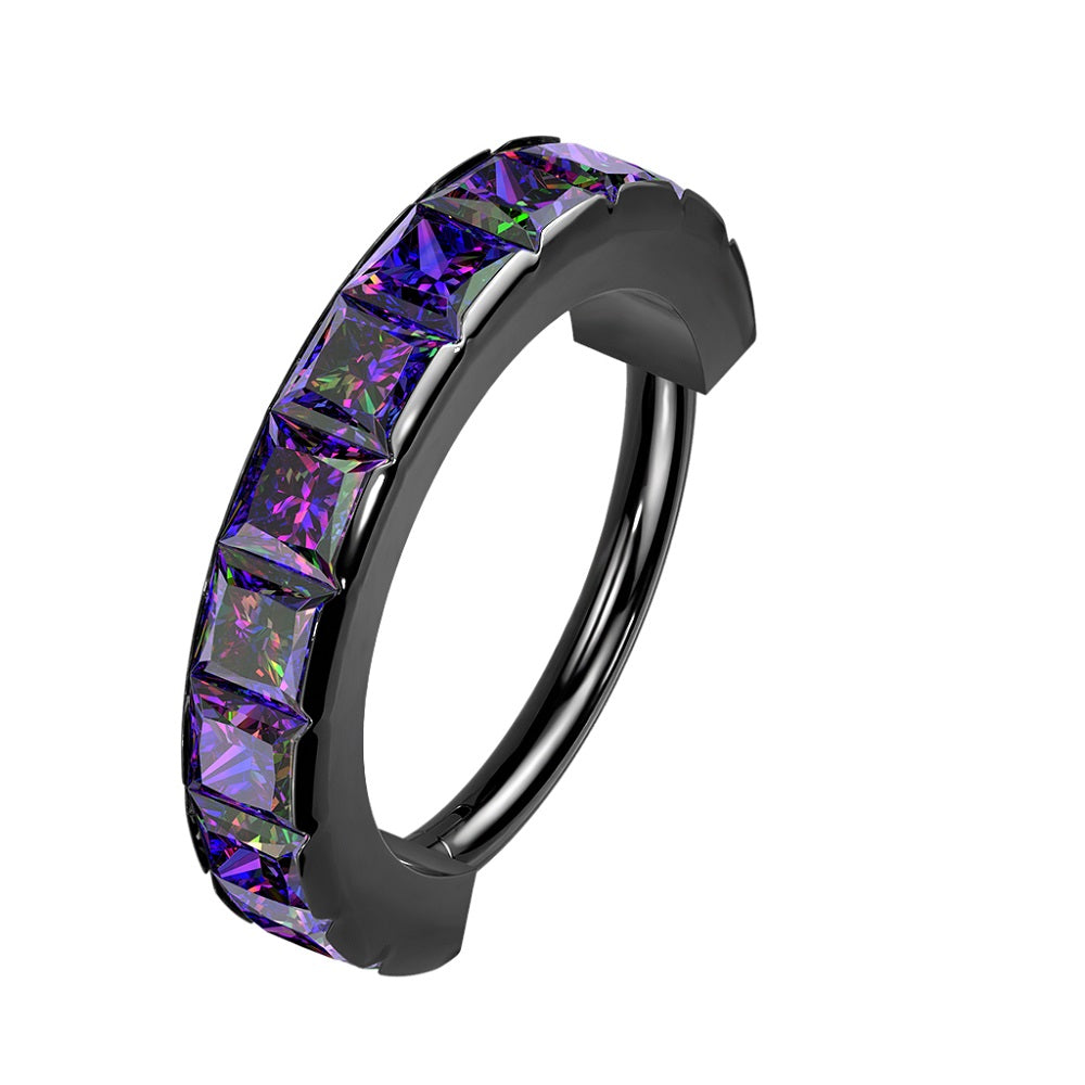 Precision Wide Outward Facing Square CZ Crystals Hinged Segment Ring - 316L Stainless Steel