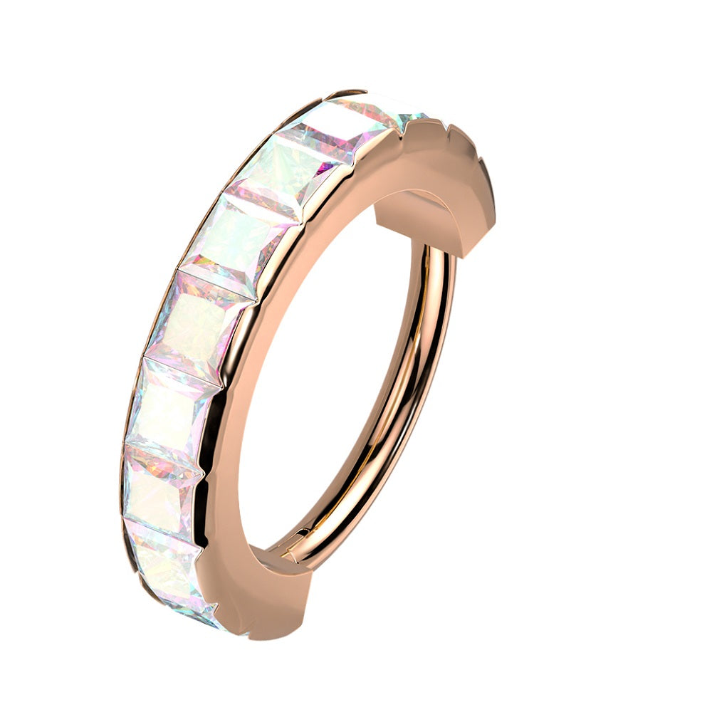 Precision Wide Outward Facing Square CZ Crystals Hinged Segment Ring - 316L Stainless Steel