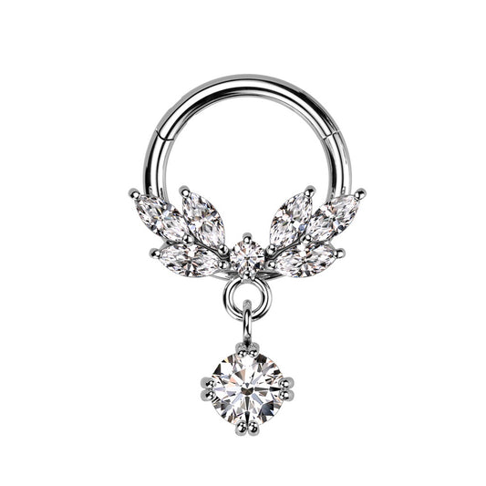 CZ Crystal Vine with Dangling Gem Hinged Segment Ring  - 316L Stainless Steel