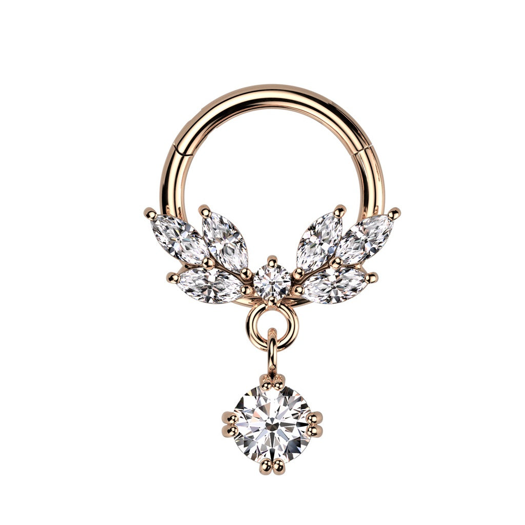 CZ Crystal Vine with Dangling Gem Hinged Segment Ring - 316L Stainless Steel