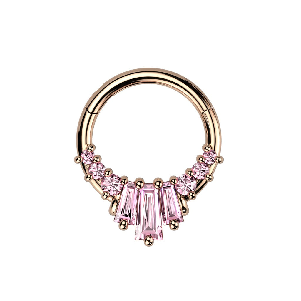 CZ Crystal Baquette Gem Fan Hinged Segment Ring - 316L Stainless Steel