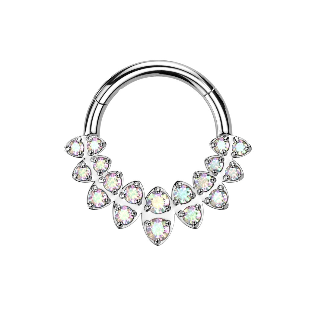 Round CZ Crystal Marquise Fan Hinged Segment Ring - 316L Stainless Steel
