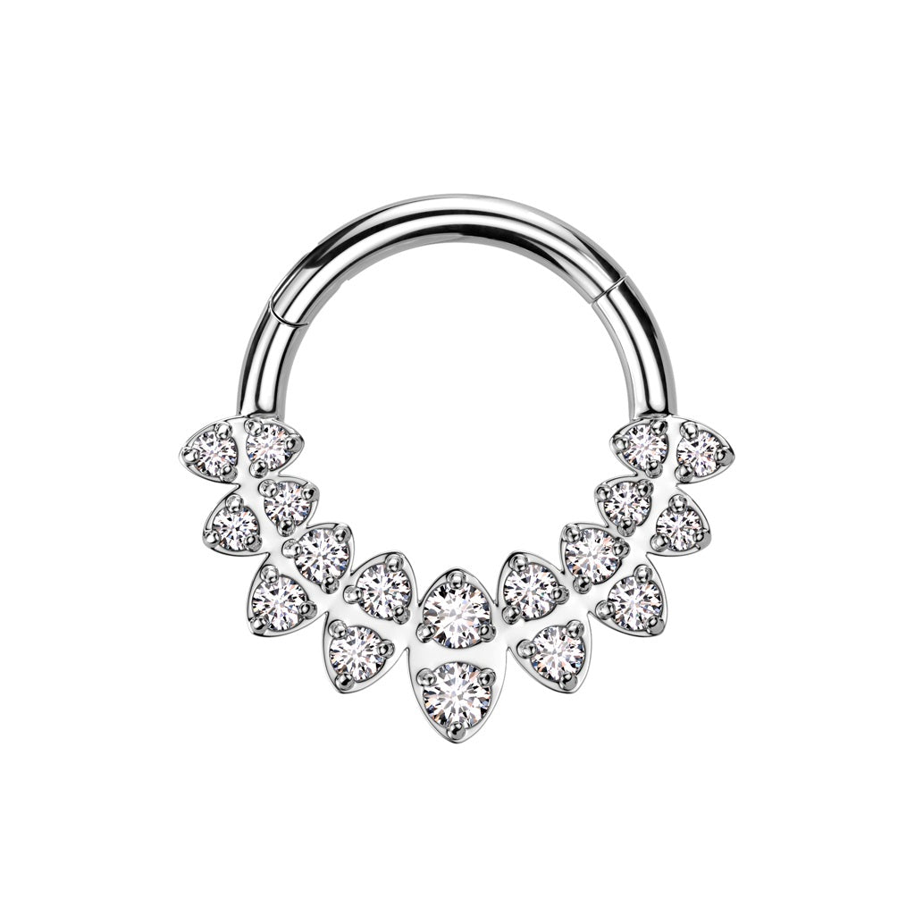 Round CZ Crystal Marquise Fan Hinged Segment Ring - 316L Stainless Steel