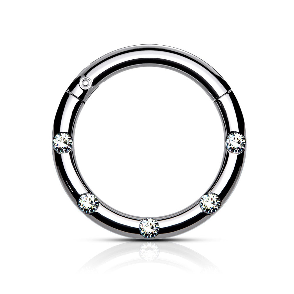Multi CZ Crystal Lined 8mm Diameter Hinged Segment Ring - 316L Stainless Steel