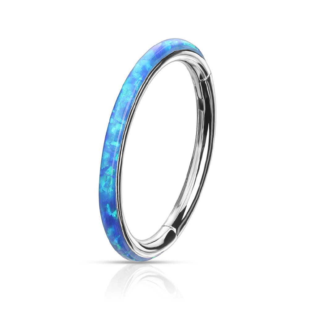 Synthetic Opal Lined Hinged Segment Ring - 316L Surgical Steel