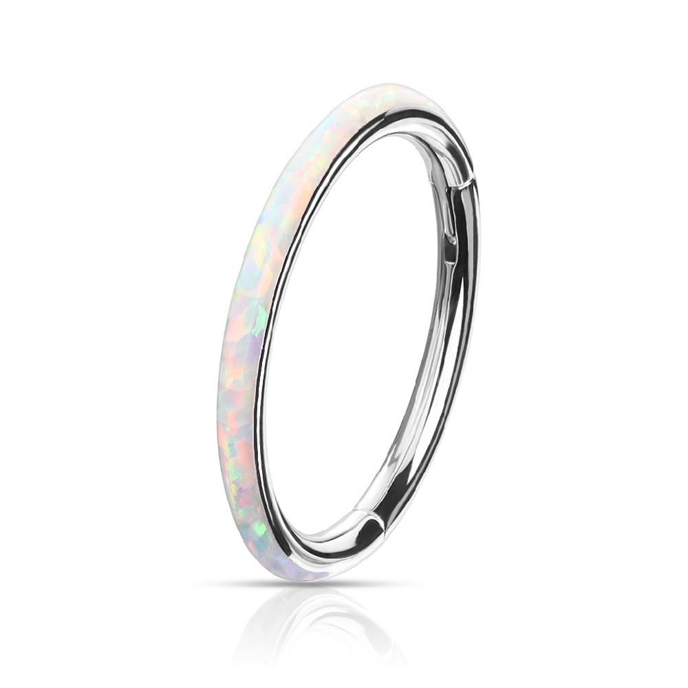 Synthetic Opal Lined Hinged Segment Ring - 316L Surgical Steel