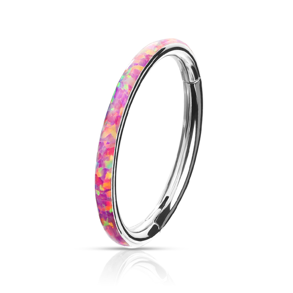 Synthetic Opal Lined Hinged Segment Ring - 316L Surgical Steel