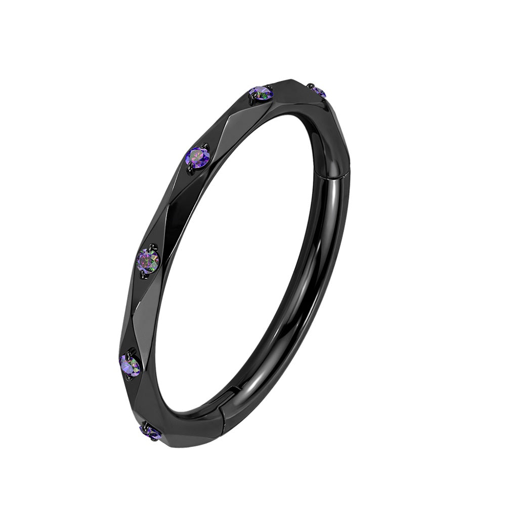 Faceted Cut with CZ Crystals Hinged Segment Ring - G23 Implant Grade Titanium