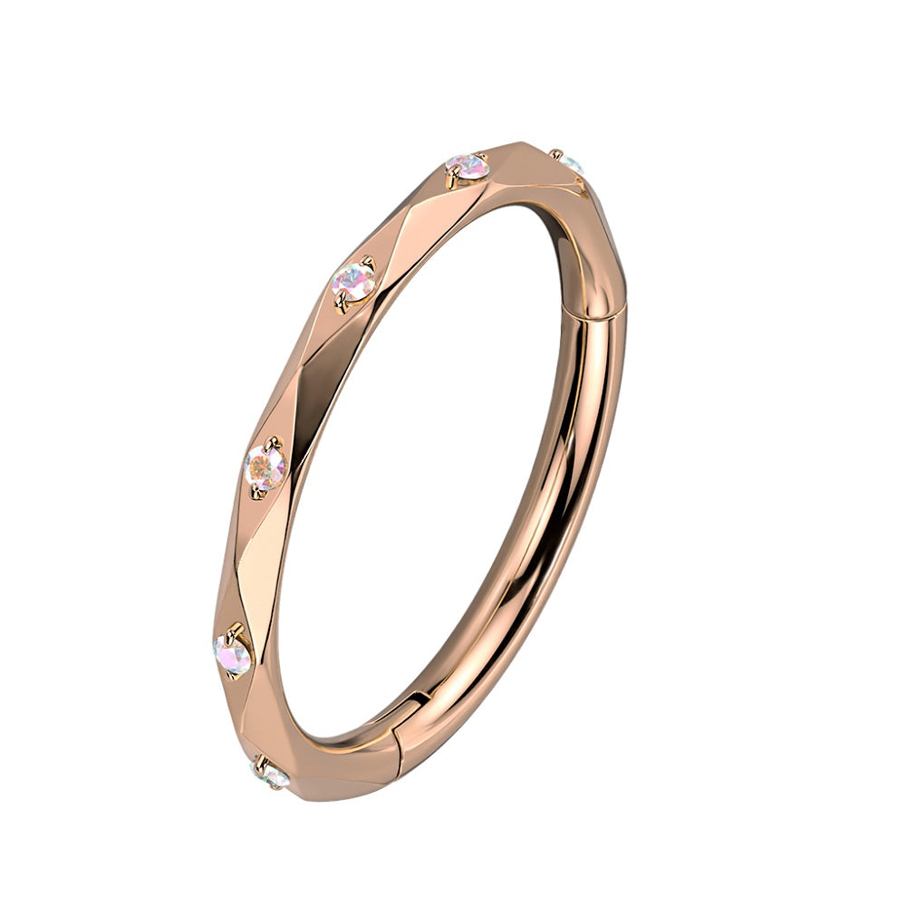 Faceted Cut with CZ Crystals Hinged Segment Ring - G23 Implant Grade Titanium