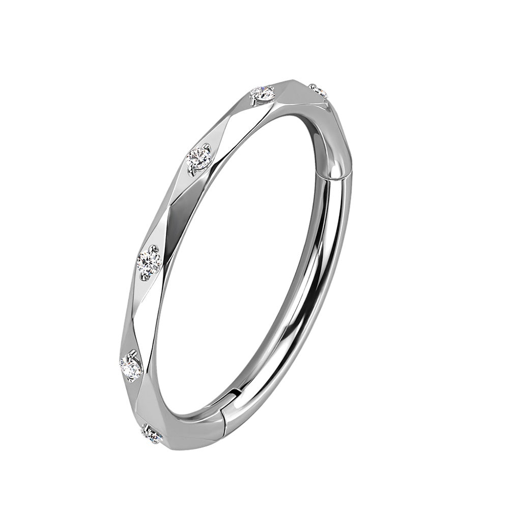 Faceted Cut with CZ Crystals Hinged Segment Ring - G23 Implant Grade Titanium