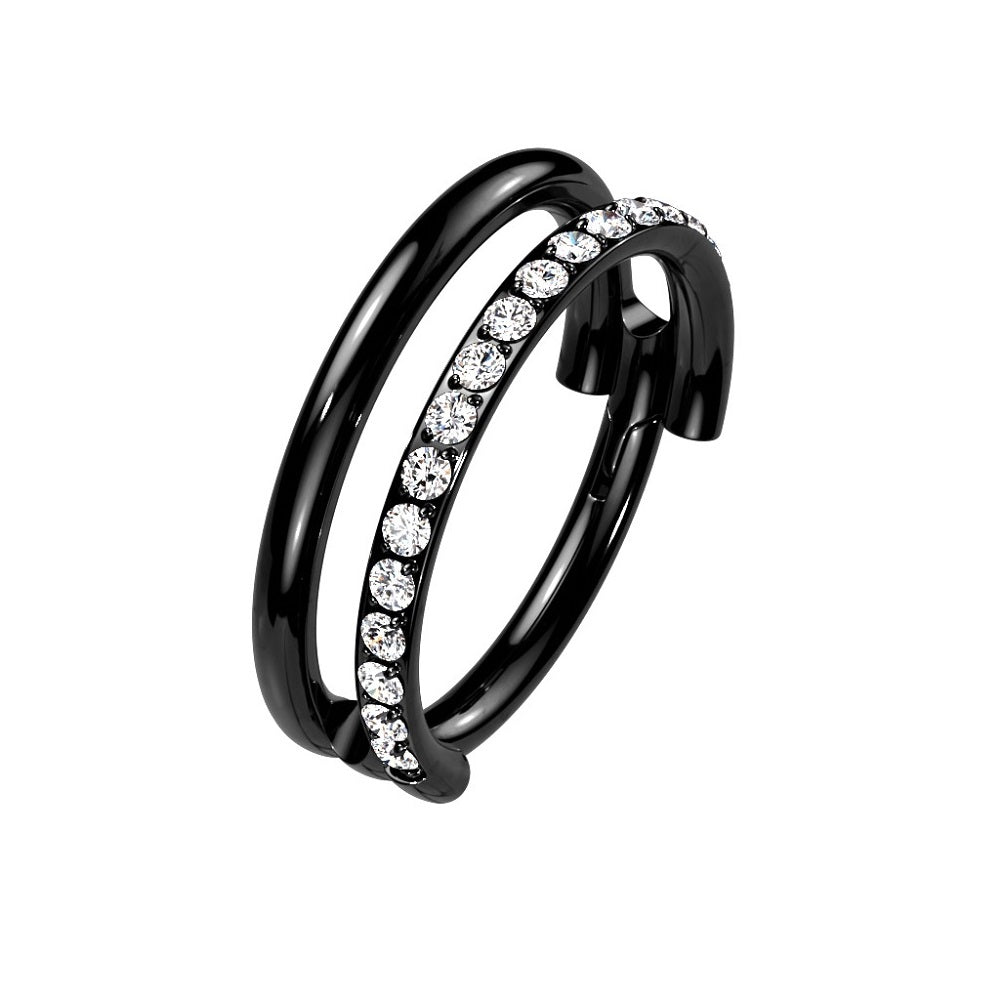 Plain and CZ Crystal Lined Double Hoop Hinged Segment Ring - G23 Implant Grade Titanium