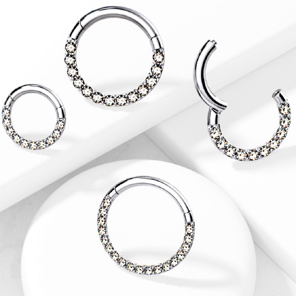 CZ Crystal Lined Hinged Segment Ring - G23 Implant Grade Titanium