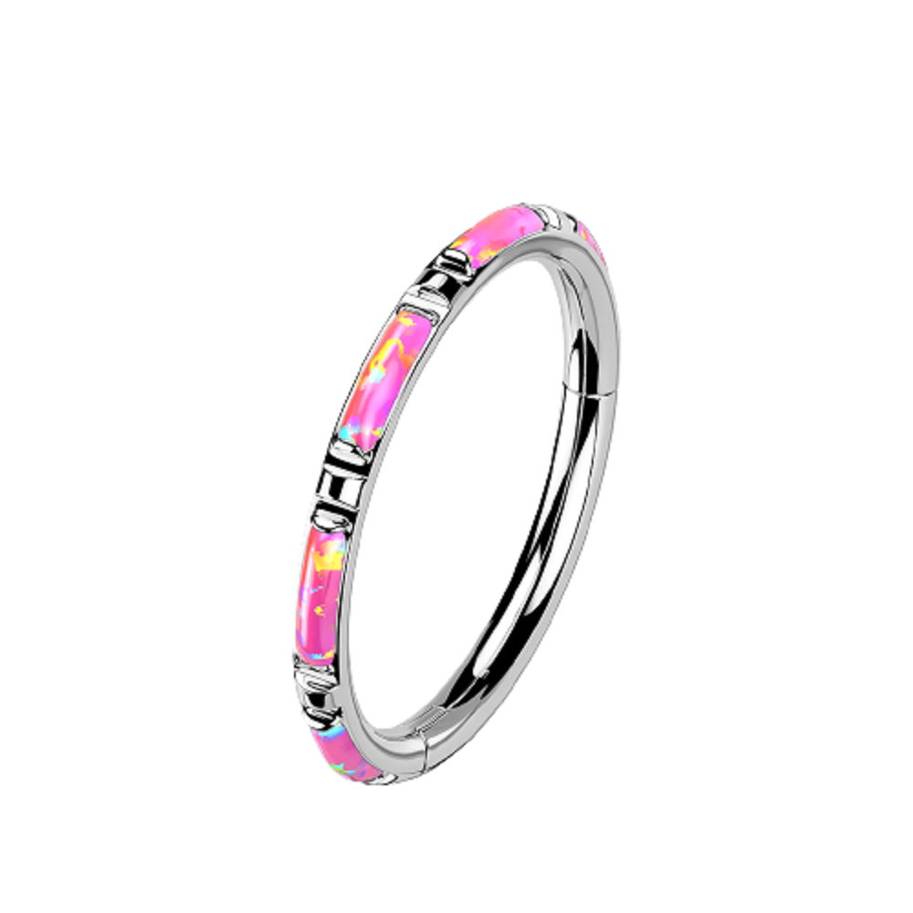 Rectangular Synthetic Opal Inlaid Hinged Segment Ring (Blue)
- G23 Implant Grade Titanium
