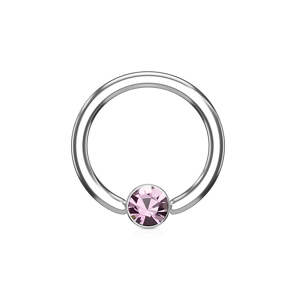 Round Flat Cylinder Crystal Set Captive Hoop Ring
- 316L Stainless Steel