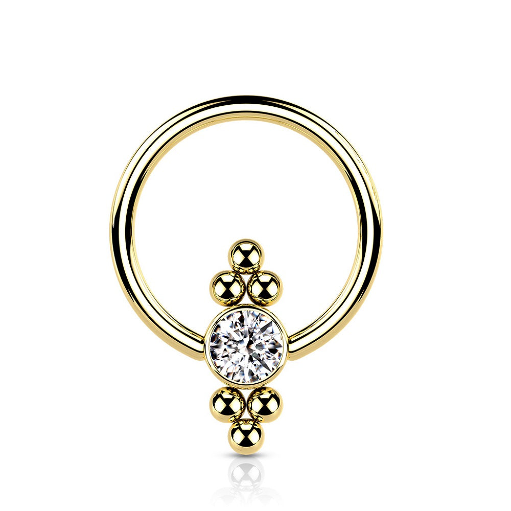 Flat CZ Crystal Ball with Ball Clusters On Each Side Captive Bead Ring
- 316L Surgical Steel