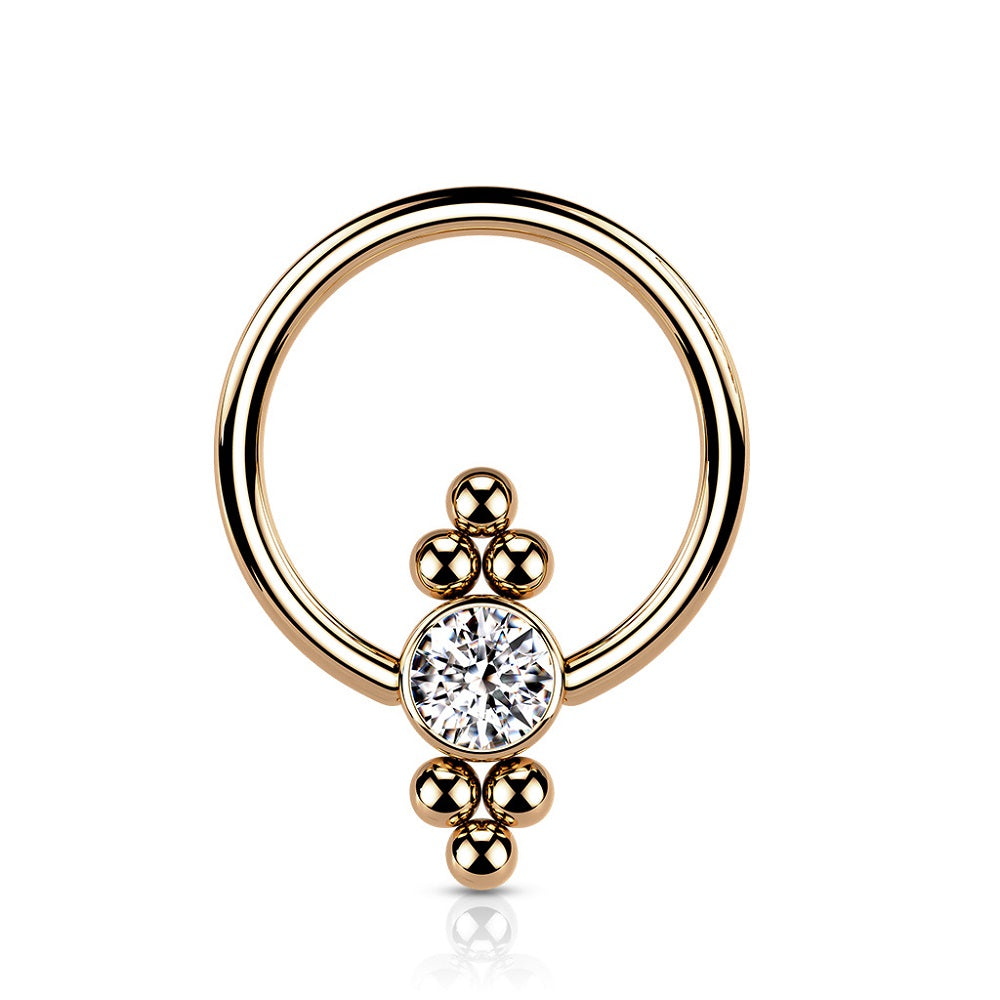 Flat CZ Crystal Ball with Ball Clusters On Each Side Captive Bead Ring
- 316L Surgical Steel