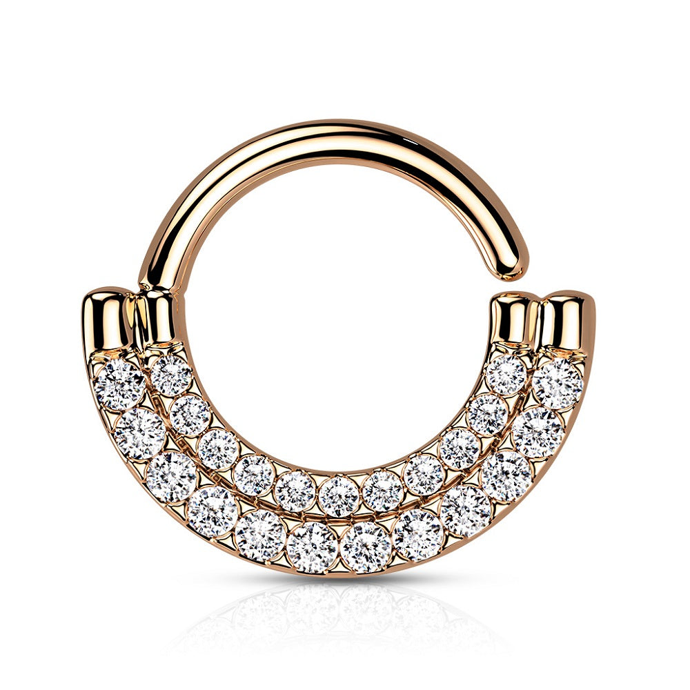 Double CZ Crystal Lined Front Bendable Hoop Ring
- Brass
