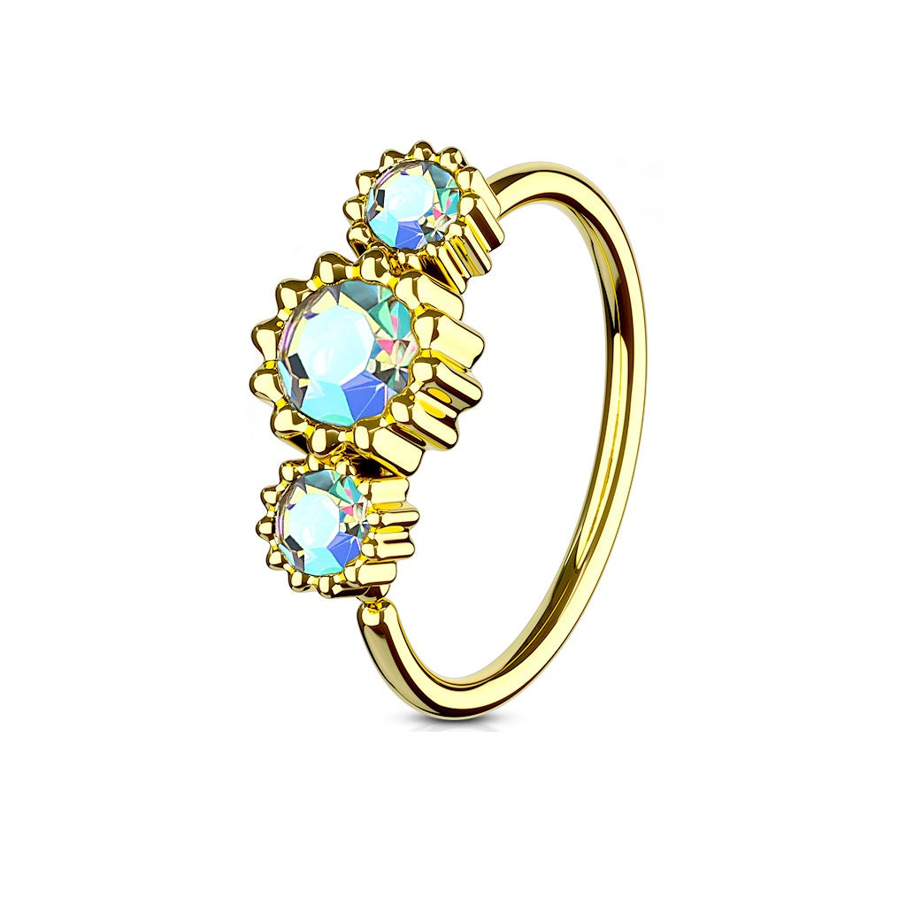 Golden Round Floral CZs in a Line Septum Cartilage Helix Daith Captive Bead Ring
- 316L Stainless Steel