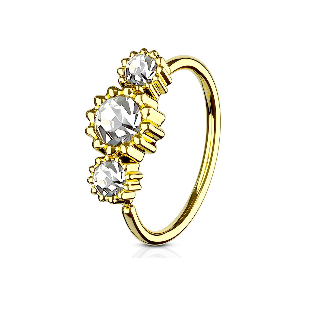 Golden Round Floral CZs in a Line Septum Cartilage Helix Daith Captive Bead Ring
- 316L Stainless Steel