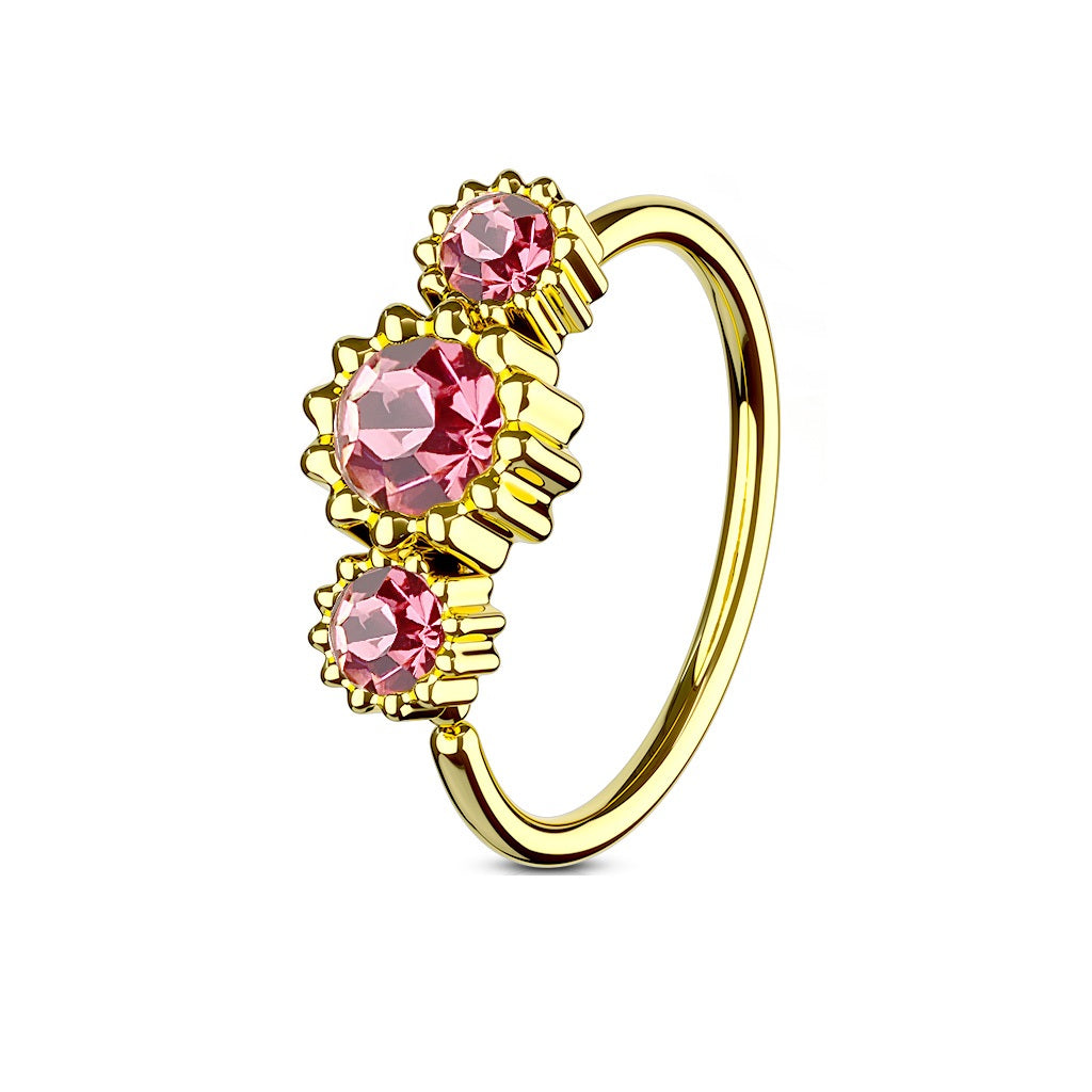 Golden Round Floral CZs in a Line Septum Cartilage Helix Daith Captive Bead Ring
- 316L Stainless Steel