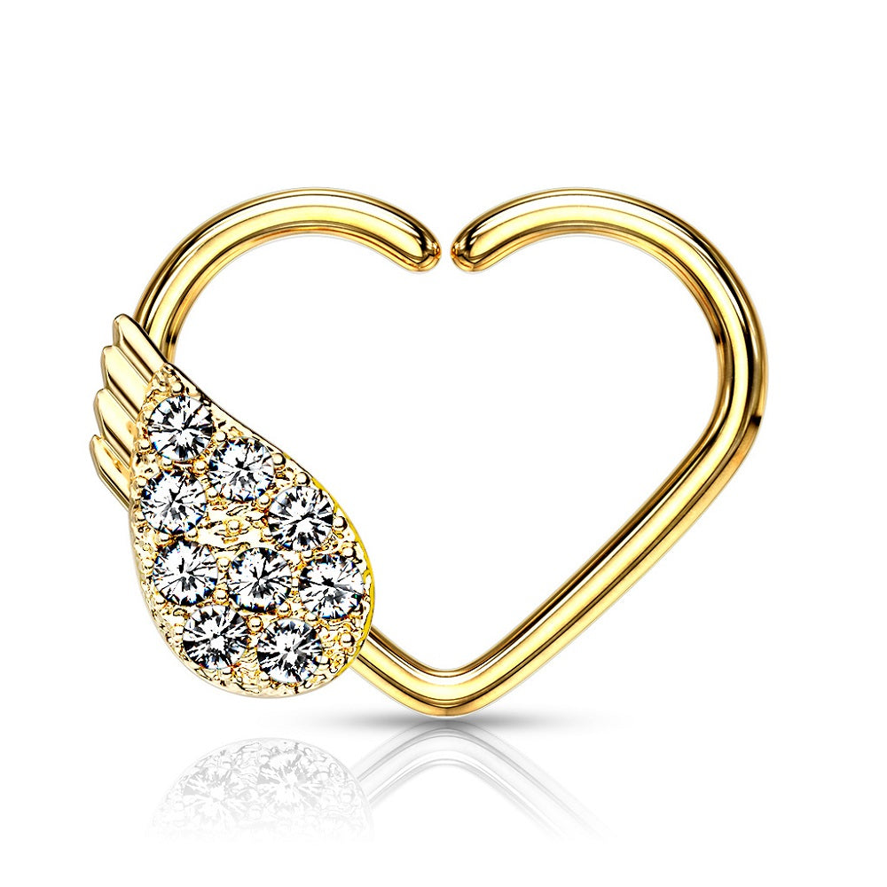 CZ Crystal Paved Angel Wing Daith Heart Shaped Bendable Ring