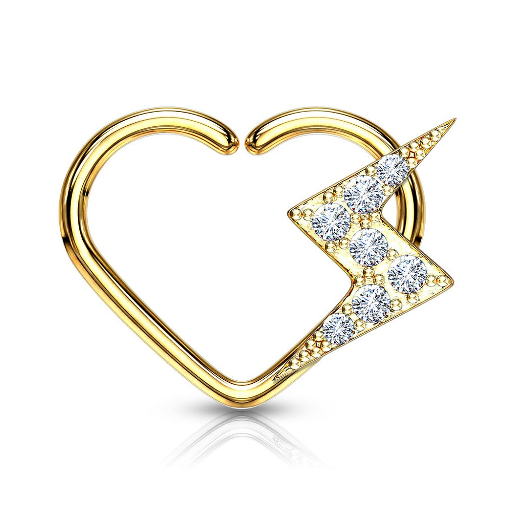 CZ Crystal Paved Lightning Bolt Daith Heart Shaped Bendable Ring
