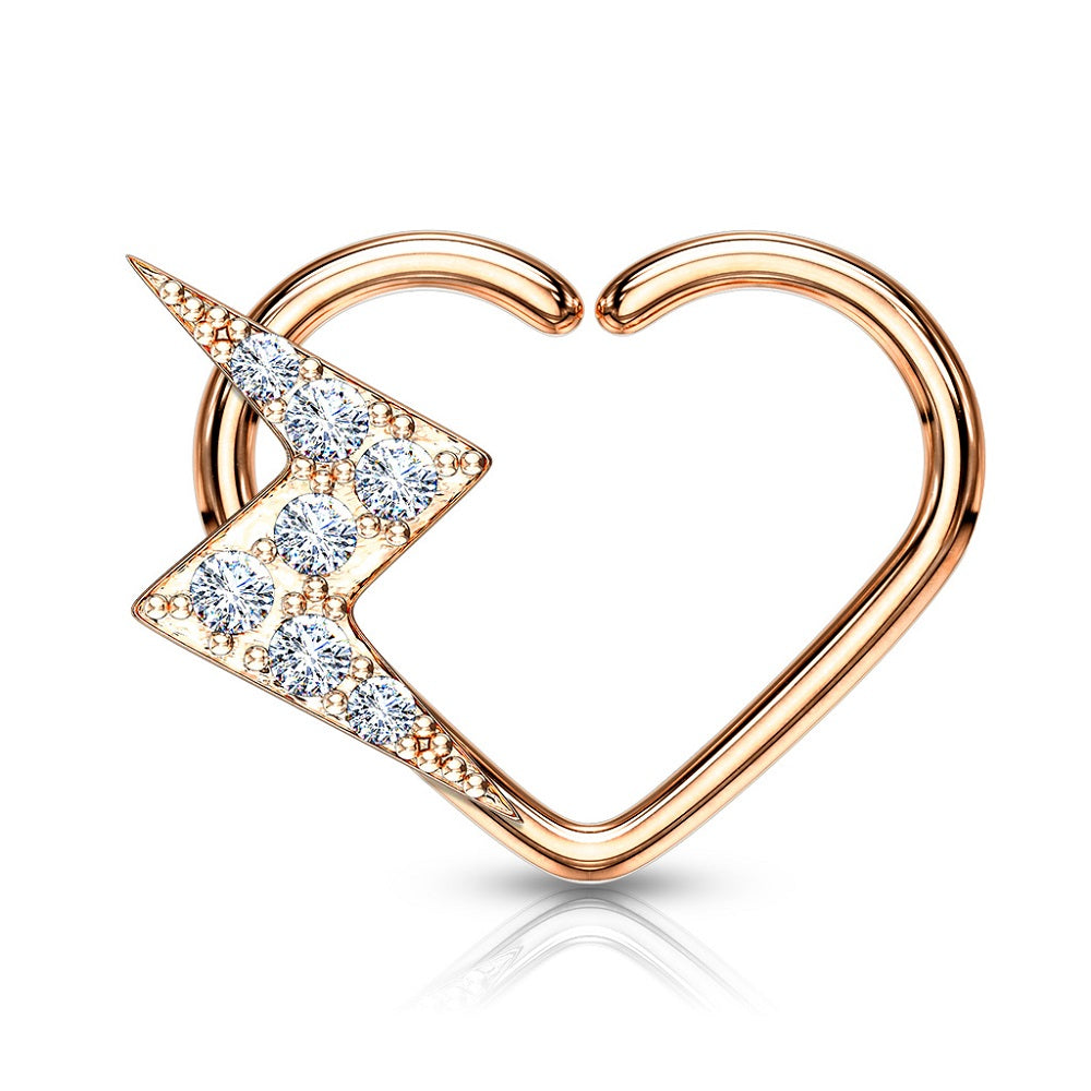 CZ Crystal Paved Lightning Bolt Daith Heart Shaped Bendable Ring