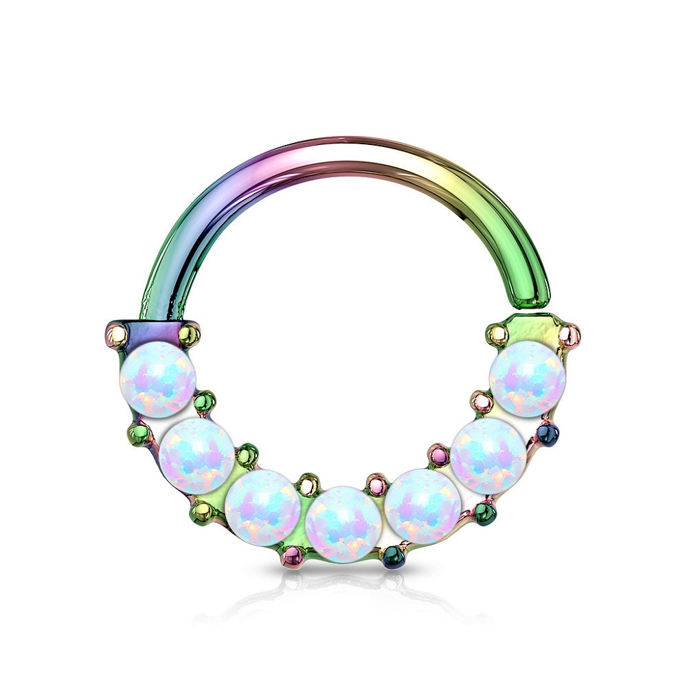 Multi Synthetic Opal Front Facing Bendable Ring - Stainless Steel